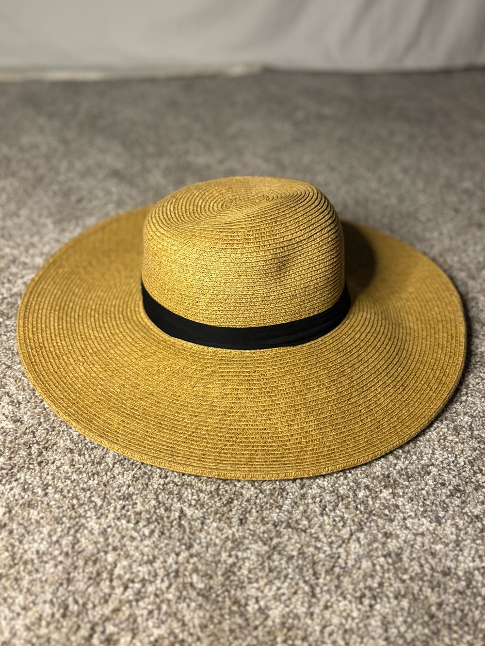 Wide-Brim Straw Sun Hat with Black Band
